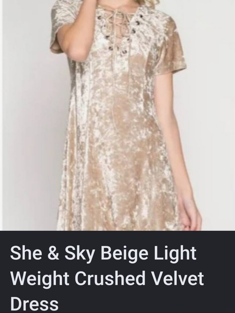 She & Sky Champagne Crushed Velvet Lace Up Dress Size L NWT